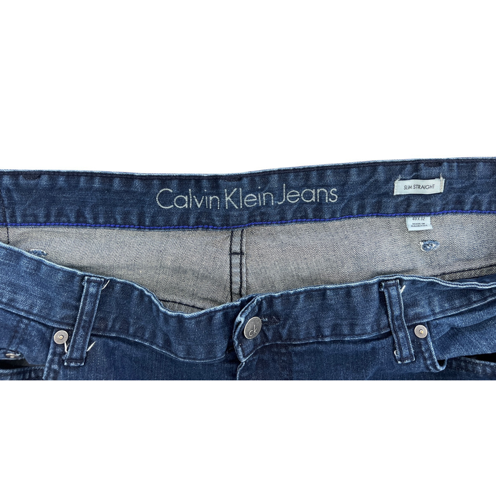 Calvin Klein Mens Slim Straight Leg Jeans 40x32 Dark Blue Denim pants blue - Picture 4 of 5